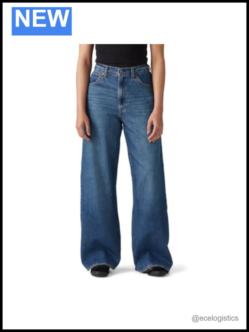 High Rise Baggy Straight Leg Jeans with Back Adjusters Non-Stretch Cotton